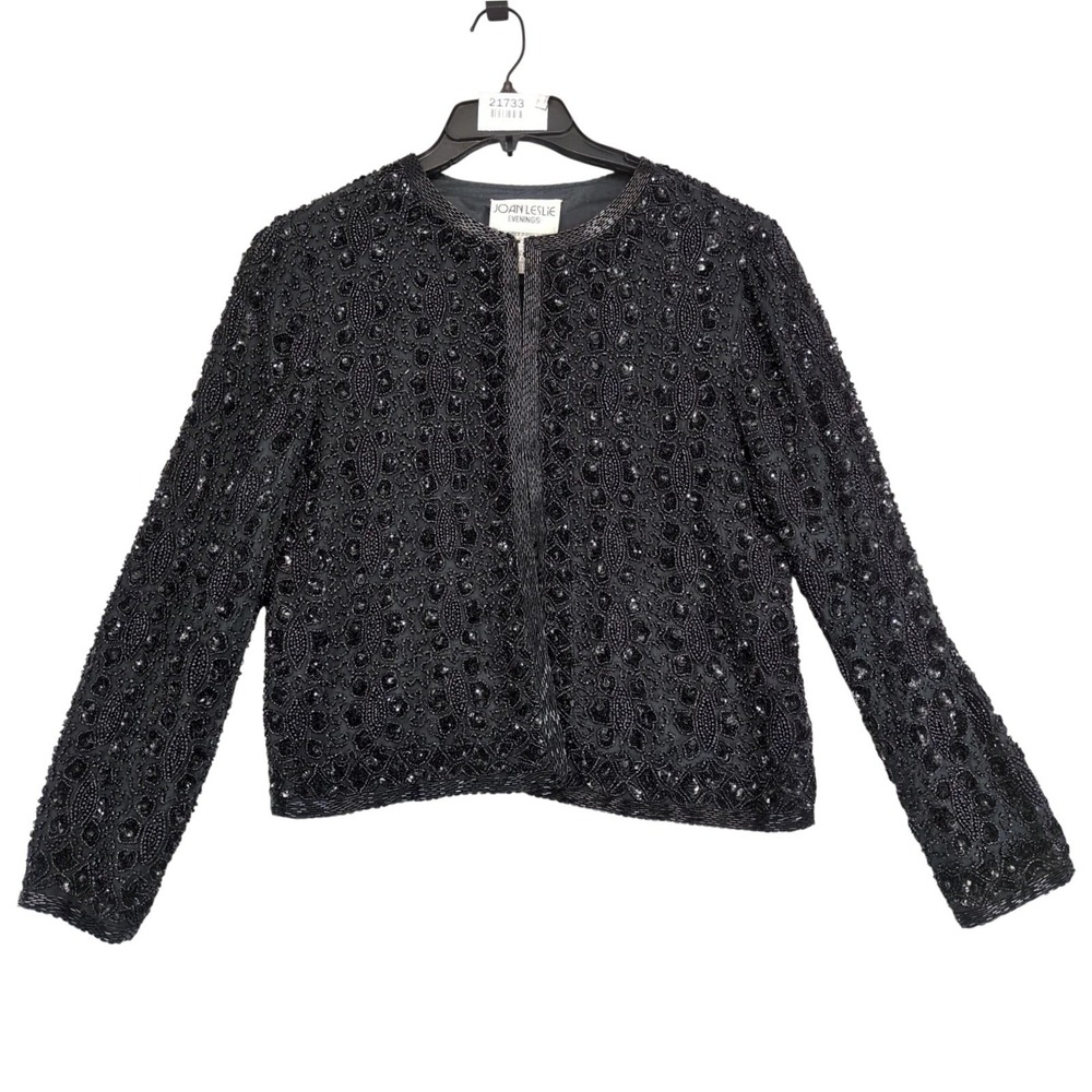 Vintage 90s Joan Leslie Evenings Black Beaded Sequin Blouse Womens S Formal Glam
